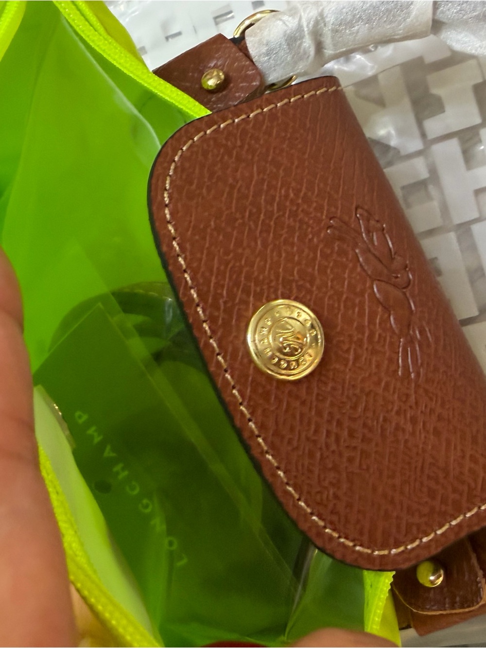 Longchamp Neon Yellow Small Tote with Brown Trim - Picture 7 of 7